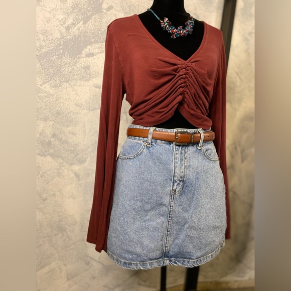 Burgandy Long Sleeve V-Neck Blouse size L - Picture 3 of 9